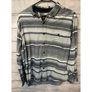 North River Mens L Flannel Long Sleeve Button Down Shirt Grey White Striped